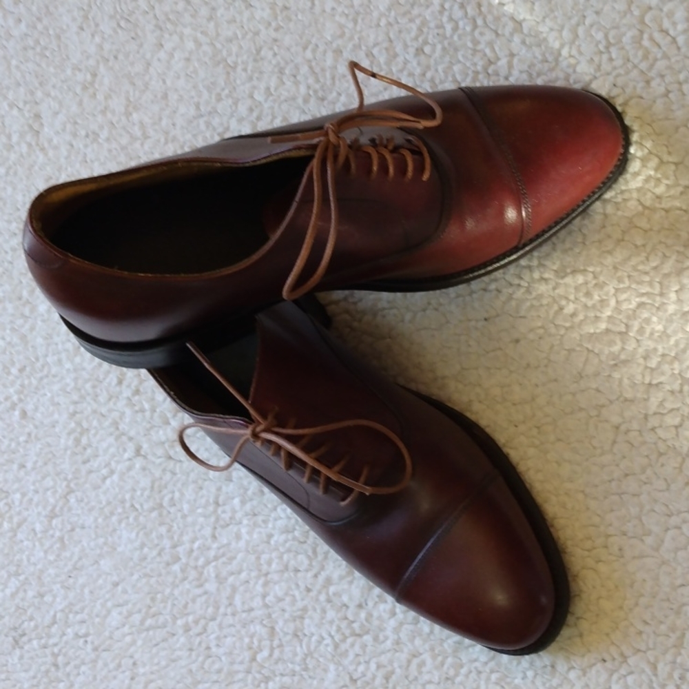 Brown Leather Oxford Cap Toe Shoes (Made in England) US 9.5 - Picture 3 of 6